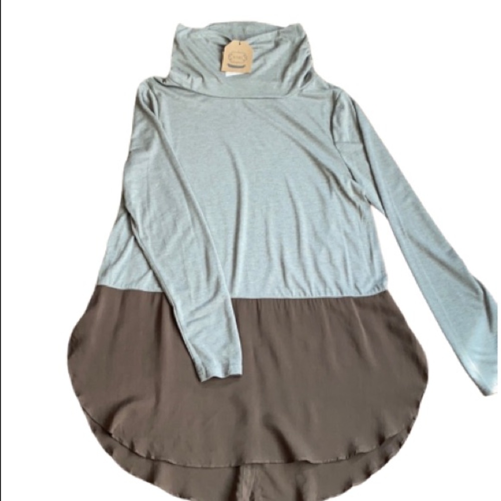Kori cowl neck color block jersey tunic top size L